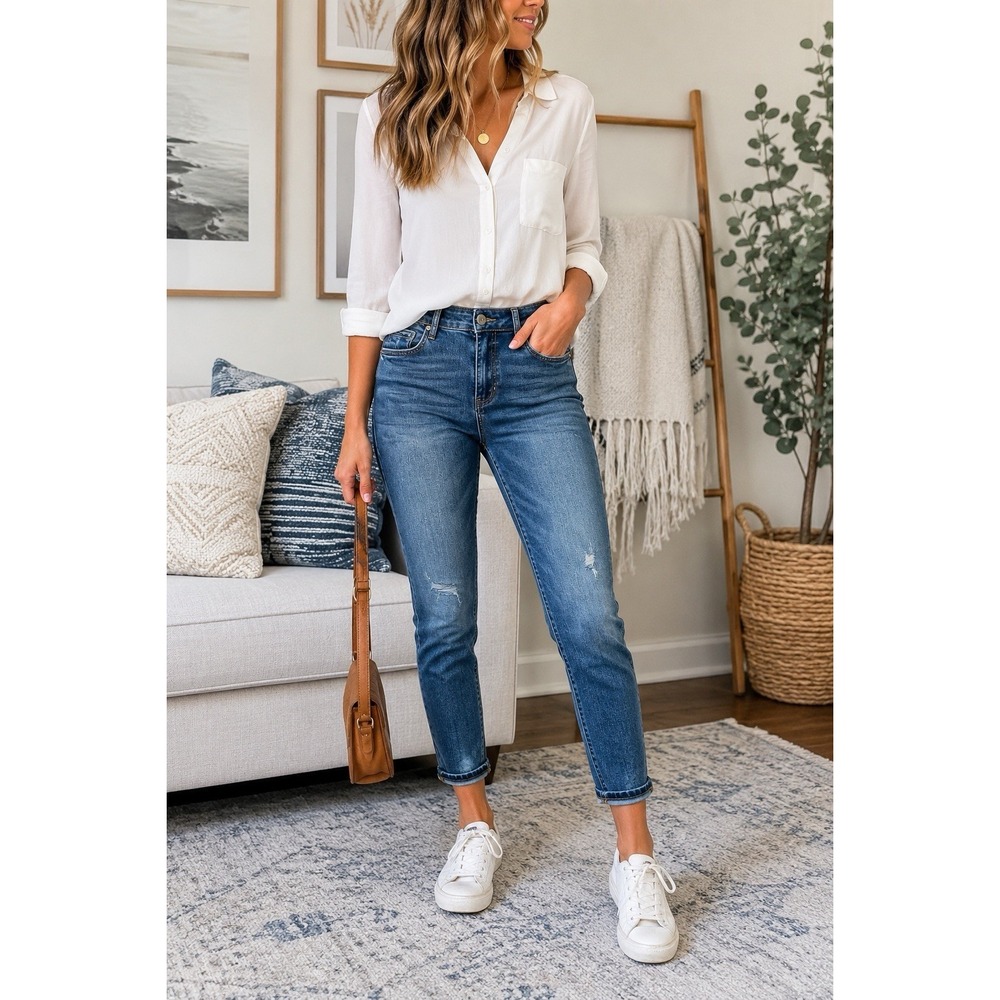 KUT From The Kloth High Rise Boyfriend Jeans Womens 2 Blue Distressed Stretch